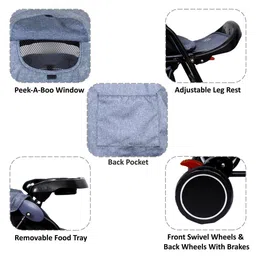 1st Step Kids Grey Baby Stroller With 5 Point Harness And Reversible Handlebar image 5