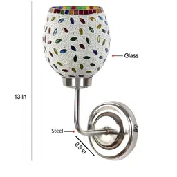 Devansh White & Blue Textured Mosaic Glass Mounted Wall Lamp Steel Base image 5