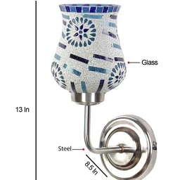 Devansh White & Blue Textured Mosaic Glass Mounted Wall Lamp Steel Base image 5
