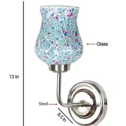 Devansh White & Blue Textured Mosaic Glass Mounted Wall Lamp Steel Base image 3