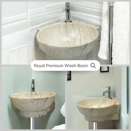 reyal Premium Round Corner Wash basin For Bathroom (12x16x5 Inch)Tabletop Basin Corner Basin image 5