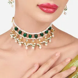 Zaveri Pearls Gold-Plated Kundan-Studded & Beaded Necklace & Earrings-picture-21