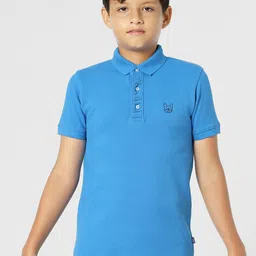 Jack & Jones Junior Boys Blue Solid Polo Collar Slim Fit T-shirt image 2