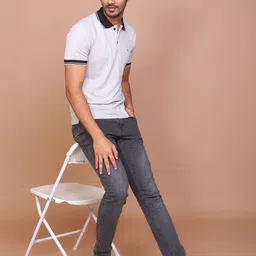RAVINIK Men Brand Logo Polo Collar Slim Fit T-shirt image 2
