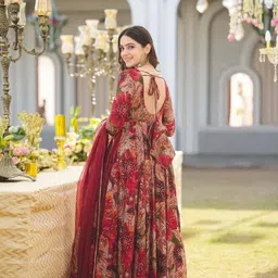 arlima Printed, Floral Print, Graphic Print, Striped, Embellished, Colorblock Cotton Rayon Stitched Anarkali Gown image 2