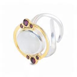 divine bhargavi Moonstone with Faceted Rhodolite Garnet Ring, 24k Gold Plating Silver Ring Silver Amethyst Gold Plated Ring-picture-16