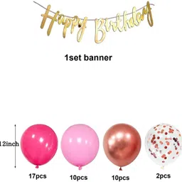 r g accessories Pink RoseGold Confetti Balloons, Happy Birthday Banner Decoration Kit Pack Of 40 image 2
