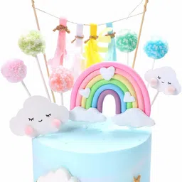 Rainbow Colored 9Pcs Happy Birthday Cake Topper with, Cloud, Star Cupcake Toppers for Kids Boy's Girls Adults Husband Women Special Decorations Items/Unicorn/Cakes Accessories, Cards, Tags Candle-image-57
