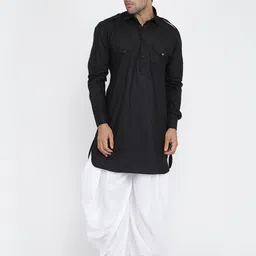 ROYAL KURTA Men Black Pleated Pure Cotton Kurti with Patiala image 4
