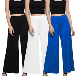 ak shamshahid garment Pack of 3 Women Relaxed Black, White, Blue Lycra Blend Trousers-picture-30