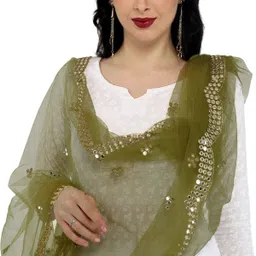 youthquake Net Embellished Green Women Dupatta image 4