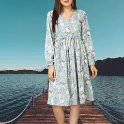givafaishons Women Fit and Flare Light Green Knee Length Dress-picture-27