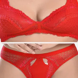 StyFun Pack Of 2 Lace Net Non Padded Bra & Mid-Rise Brief image 2