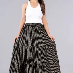 the fabtastics Women Striped Flared Black Skirt-picture-24