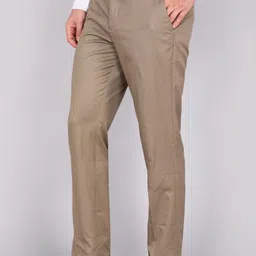 louis philippe Men Slim Fit Beige Polyester Trousers image 3