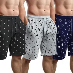 hotfits Pack of 3 Graphic Print Men Multicolor Basic Shorts-picture-10