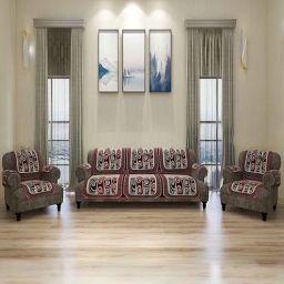 romee Beige Abstact Polyester Chenille 5 Seater Sofa Cover-picture-2