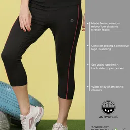 dollar Microfiber Anti Bacterial Elastane Stretch Sports Women Black Capri image 5