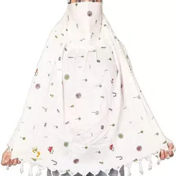 mishritexfab Printed Cotton Rayon Blend Women White Fancy Scarf-picture-11