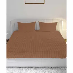 mayfair homes london Brown Solid 210 TC Cotton Queen Sized Double Bedsheet with 2 Pillow Covers Satin Stripe 2024 Collection image 3