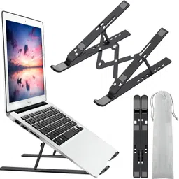 noslo Ergonomic Laptop Riser Compatible with All Laptops Foldable Laptop stand Black 008 Aluminium Desk Stand Laptop Stand with Adjustable Height Compatible with Universal Laptops image 5