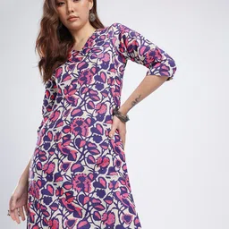 Women Floral Print Viscose Rayon Straight Kurta-image-20