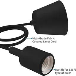 vibunt Lamp Cord Vintage Pendant Light E27 Black Cord Holder Hanging Lights Pendant Lamp Ceiling Lamp image 2