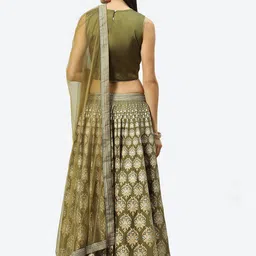 Biba Olive Green & Gold-Toned Printed Lehenga Choli With Dupatta image 2