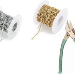 qroof Combo Silver , Golden Metal Chain , Plier , Lobster and Jump Ring image 3