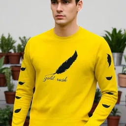 teezler Men Printed Round Neck Cotton Blend Yellow T-Shirt-picture-17