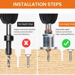 probero Carbide Tipped 90 Degree Countersink Drill Bit Set 5pcs 5Pcs Carbide Tipped Countersink Drill Bit Set with Adjustable Depth Stop Specialty Woodworking Bits Set image 4