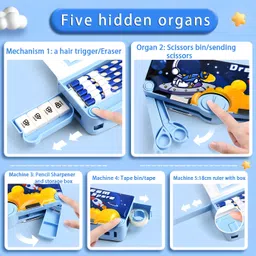 vvn Hot Selling Trending Heavy Quality Made Ideal For Boys&Girl Stationary Organizer SpaceMan Astronaut Theme Multi Layer Multiple Buttons Plastic Compass Box Art EVA Pencil Box image 2