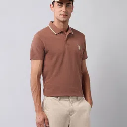 u.s. polo assn. denim co. Men Solid Polo Neck Pure Cotton Brown T-Shirt-picture-13