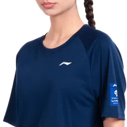 li-ning Women Solid Round Neck Polyester Navy Blue T-Shirt-picture-18