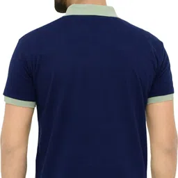 3bros Men Striped Polo Neck Cotton Blend (220 gsm) Light Green T-Shirt image 2