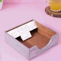 the home co. Monther of Pearl Silver White Wood Tissue Holder image 1