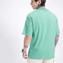 glitchez Men Printed Round Neck Pure Cotton Green T-Shirt image 4
