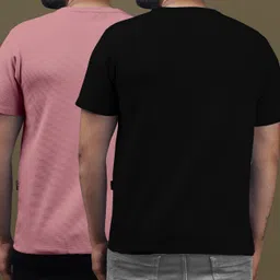 yazole Pack of 2 Men Solid Round Neck Polycotton Black, Pink T-Shirt image 2