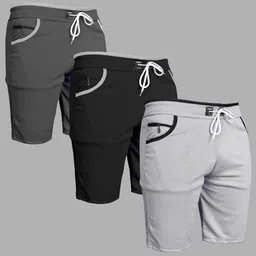 wereko Pack of 3 Solid Men Grey, Black, Silver Casual Shorts-picture-22