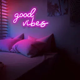 the party planet Good Vibes Neon Sign, Powered by Adapter with Dimmable Remote (Pink) Table Lamp image 2