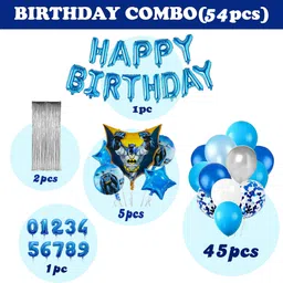 zambooree Batman 6th Birthday Kit – Blue Silver Balloon, Fringe Backdrop & Party Decor Set image 2