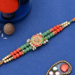 voylla Thread Colorful Beads Studded Graceful Rakhi gleaming with CZ sparkles Mauli Thread Chawal Roli Pack Set image 1