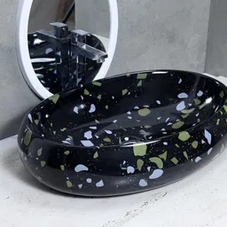 hisre Designer Terrazzo Black Sink Basin for Bathroom & Living Room Over Counter Wash Basin Countertop (24 x 17 x 5.5 Inch) AG4706 Table Top Basin image 2