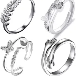 agarwalproduct Silver Ring For Women Heart AD Butterfly Hug Silver Ring For Girls Combo of 3 Stainless Steel Cubic Zirconia Sterling Silver Plated Ring Set-picture-16