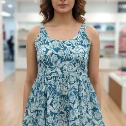 kalika vastram Party Sleeveless Floral Print Women Blue Top-picture-13