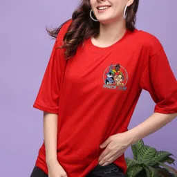 corsica Women Printed Round Neck Pure Cotton Red T-Shirt image 5