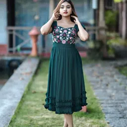 vastra mall Women Fit and Flare Green Midi/Calf Length Dress image 1