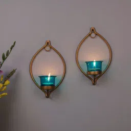 Golden Metal Yuina Wall Tea Light Holders (Pack Of 2)-image-52