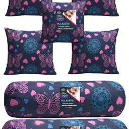 villagers Microfibre Bolster Pack of 7 Geometric 5 Cushion & 2 Bolster Set - Butterfly Print-picture-34