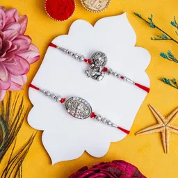 pride store Religious Rakhi Set 3865 Mauli Thread Rakhi, Thali, Chawal Roli Pack, Greeting Card, Showpiece Set image 3